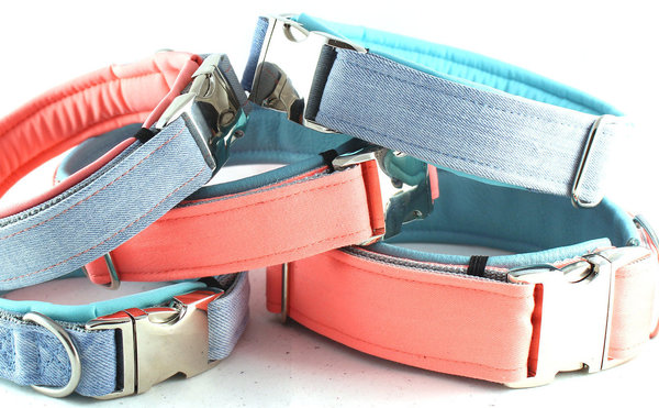 Hundehalsband Basic, Upcycling Jeans, Aluklickverschluss, verschiedene Softshellfarben